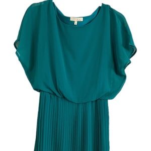 Lush Teal Dress with Pleated Skirt